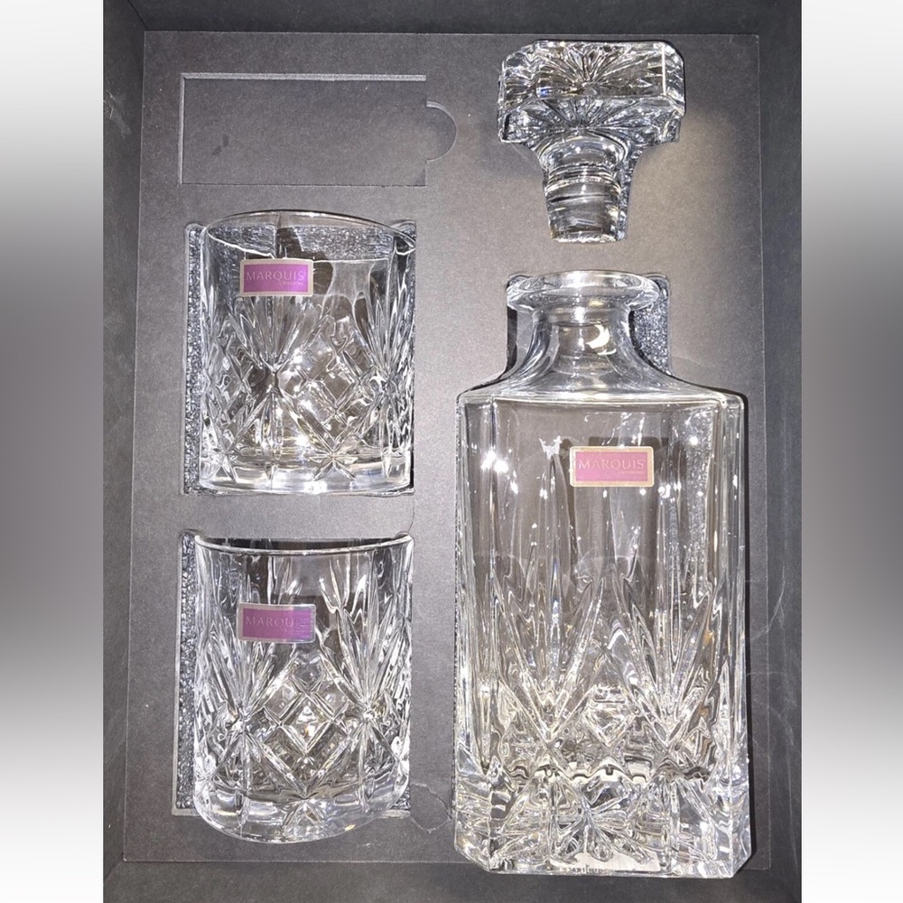 Marquis by Waterford Maxwell Crystal - 2 Tumblers Glasses and 1 Decanter